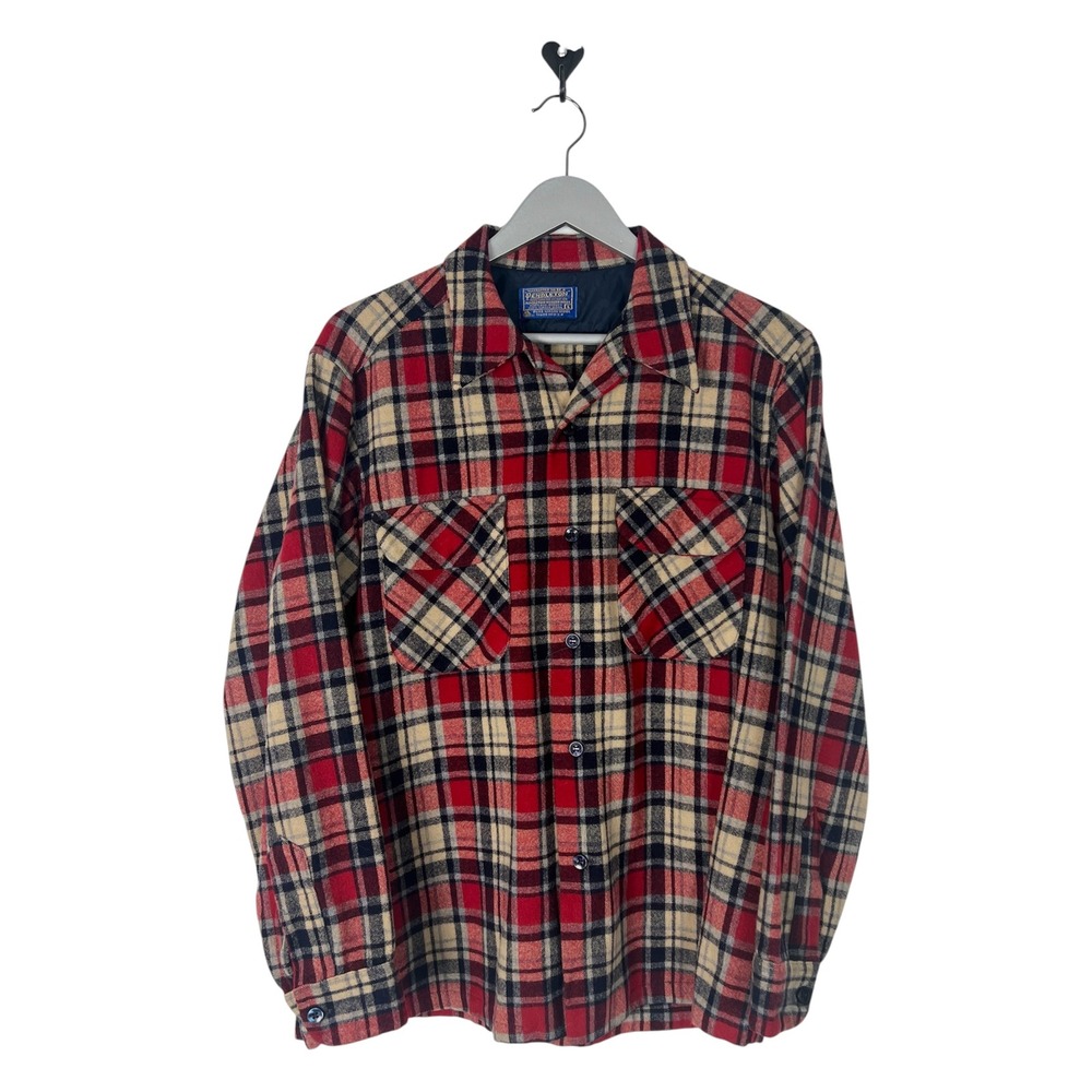 Vintage Pendleton Wool Flannel Board Shirt Red Plaid Made in USA Mens Large